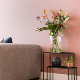 pink living room renovation